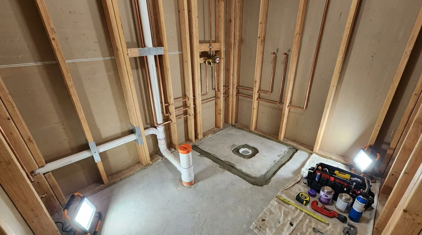 Bathroom rough-in plumbing during remodel by Johns Plumbing LLC in Kahoka