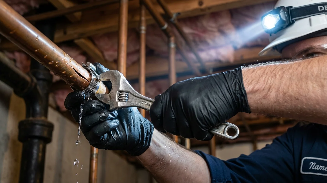 Emergency pipe clamp repair being performed by a Johns Plumbing LLC plumber in Kahoka